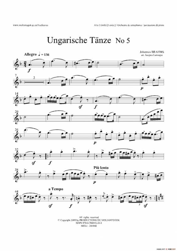Ungarische Tnze No 5（十五重奏Alt.1-2-3分谱）