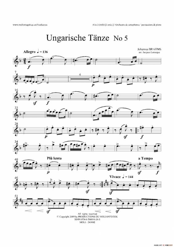 Ungarische Tnze No 5（十五重奏Alt.1-2-3分谱）