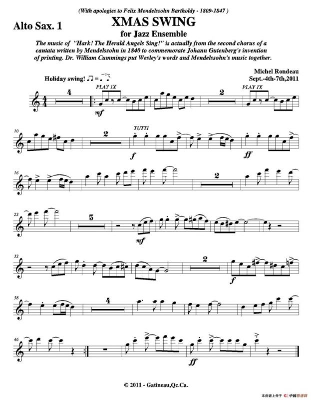 XMAS SWING（第一中音萨克斯分谱）