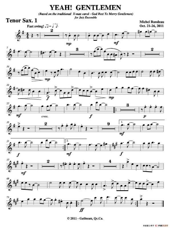 YEAH! GENTLEMEN（第一次中音萨克斯分谱）
