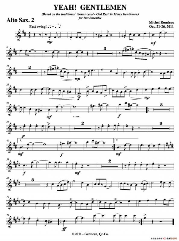 YEAH! GENTLEMEN（第二中音萨克斯分谱）