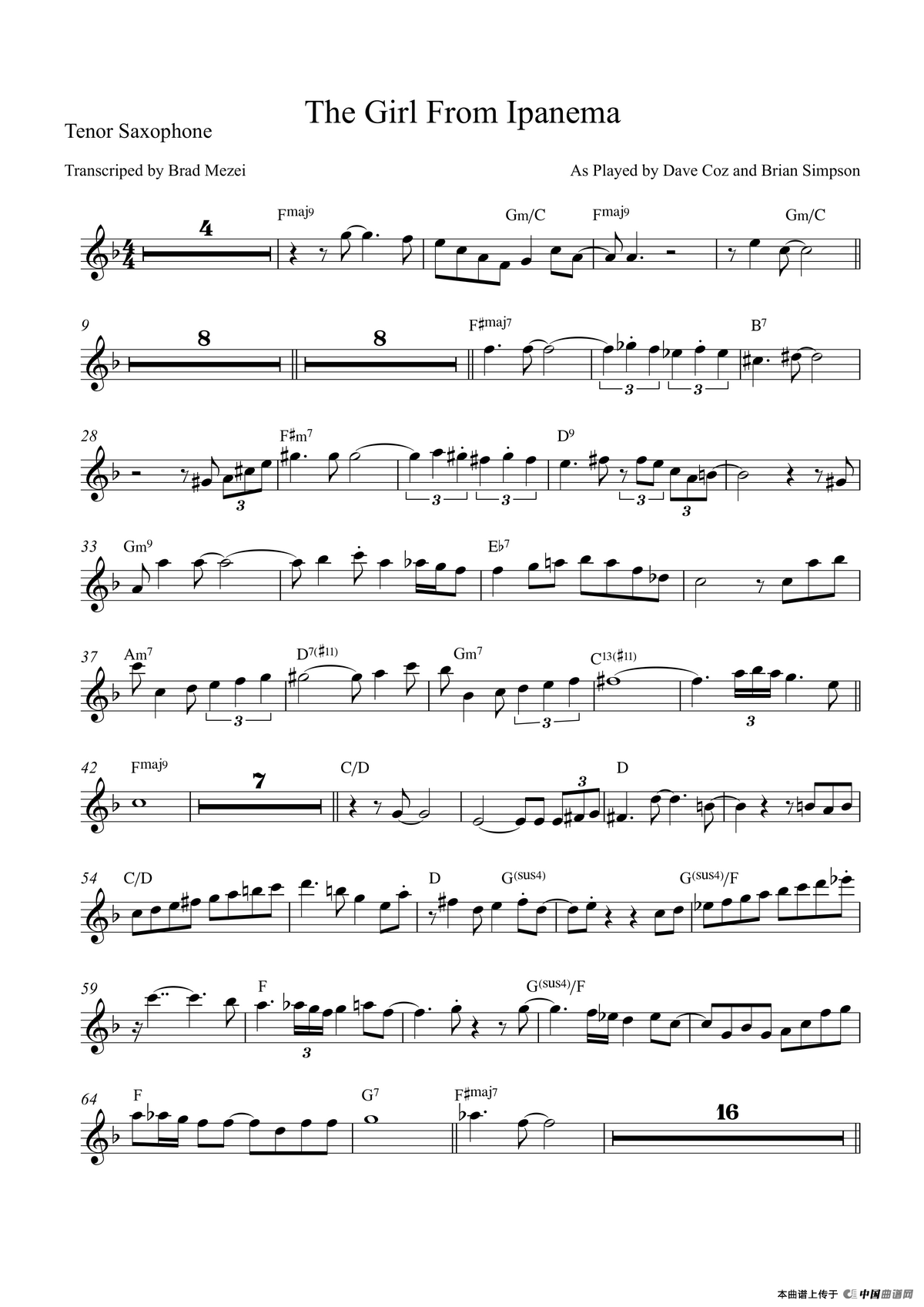 The Girl From Ipanema（次中音萨克斯）