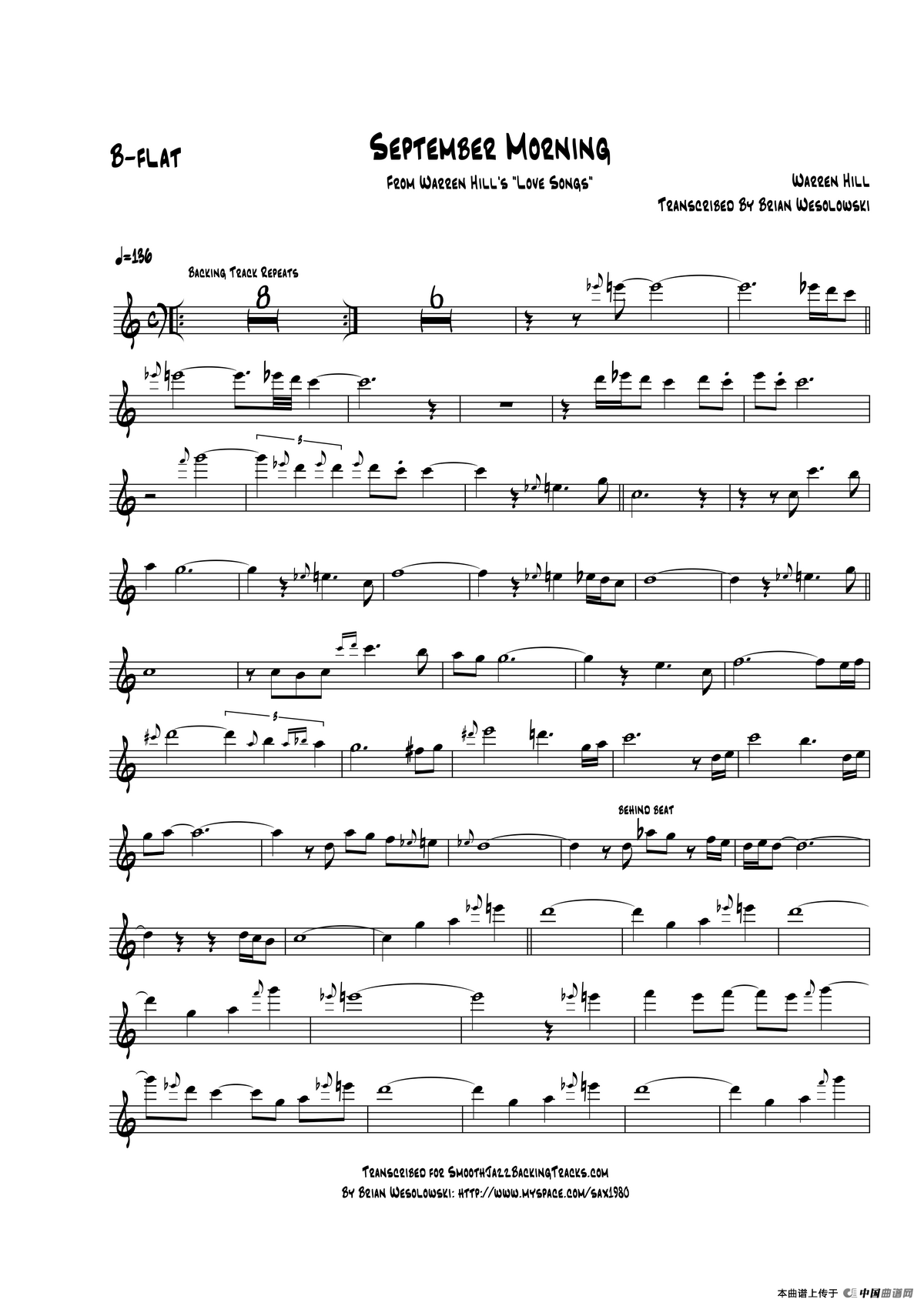 September Morning（次中音萨克斯）