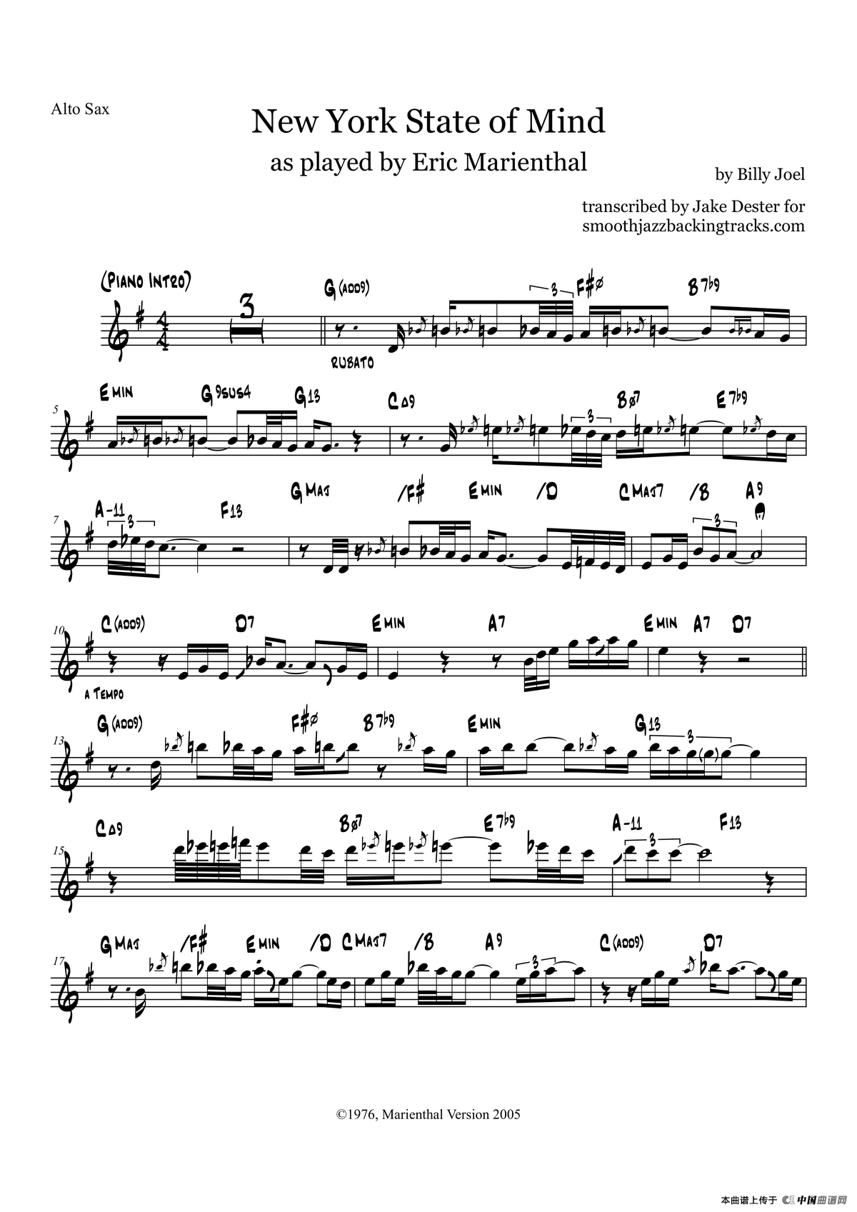 New York Stateof Mind（中音萨克斯）