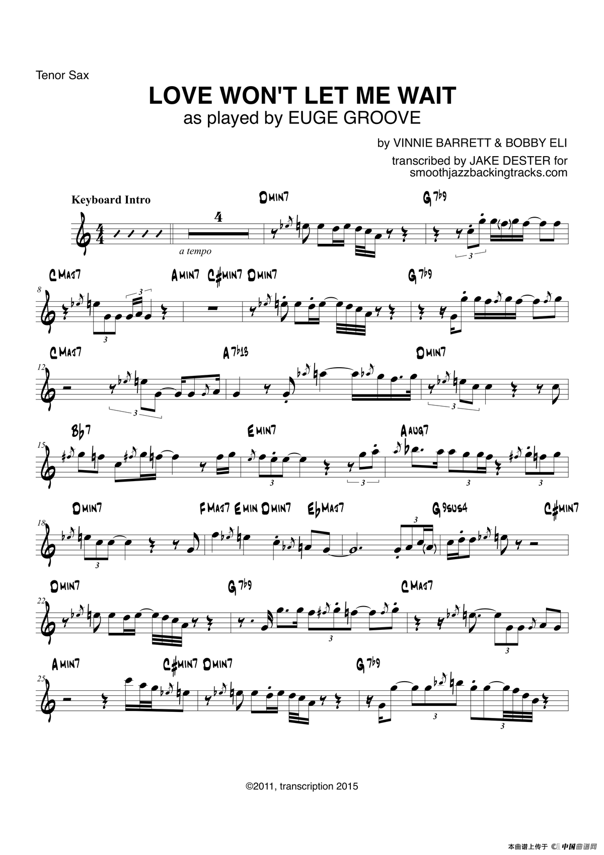 Love Wont Let Me Wait（次中音萨克斯）