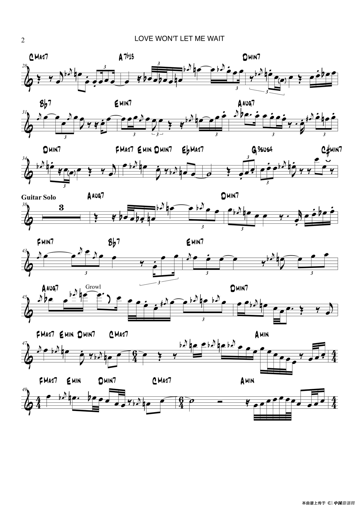 Love Wont Let Me Wait（次中音萨克斯）