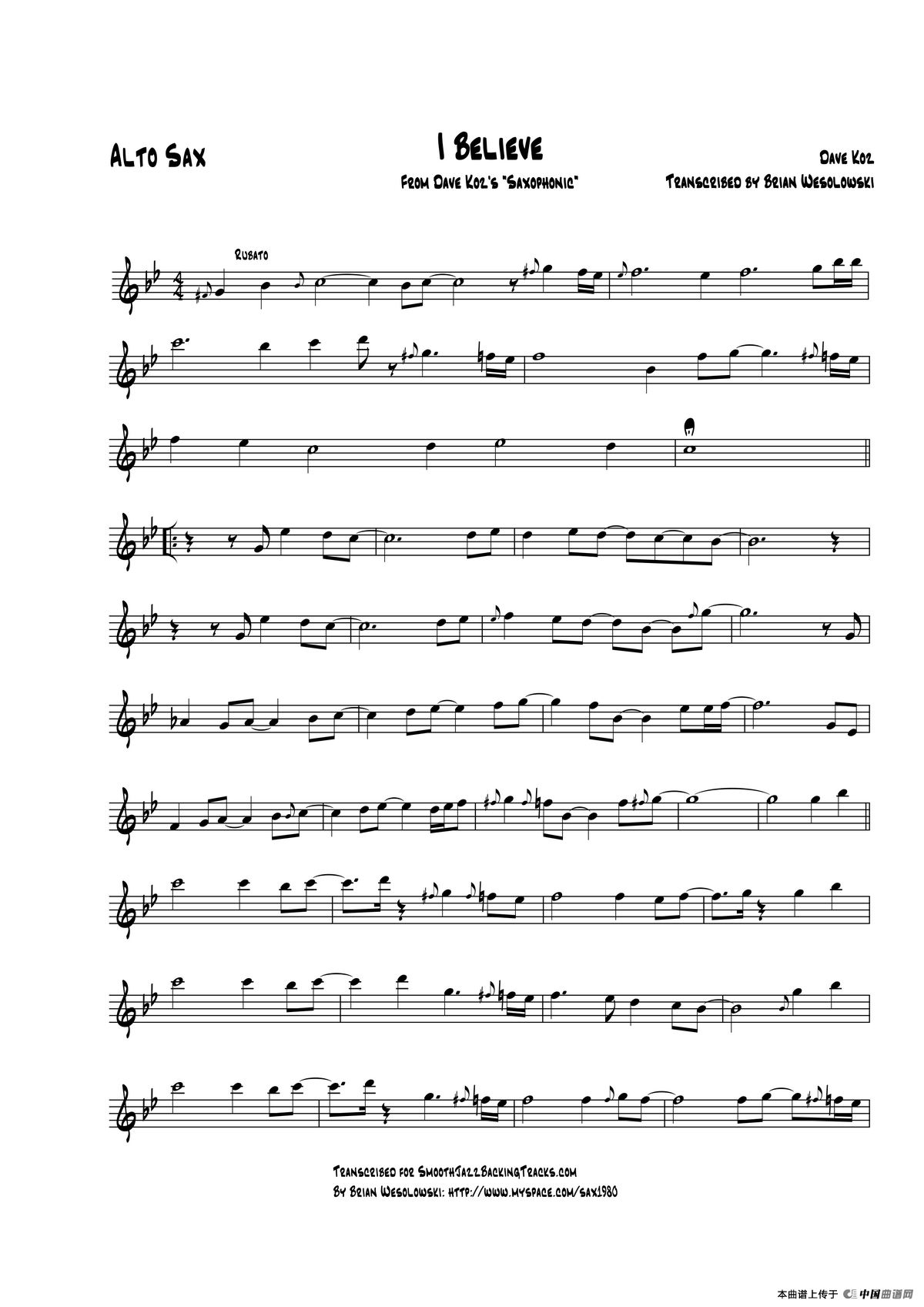 I Believe（中音萨克斯）