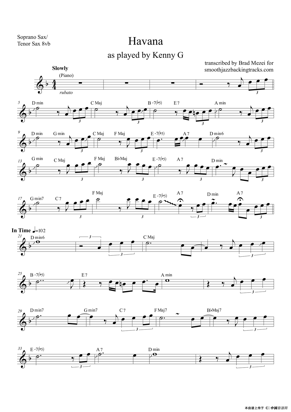 Havana（高音萨克斯/次中音萨克斯 8vb）