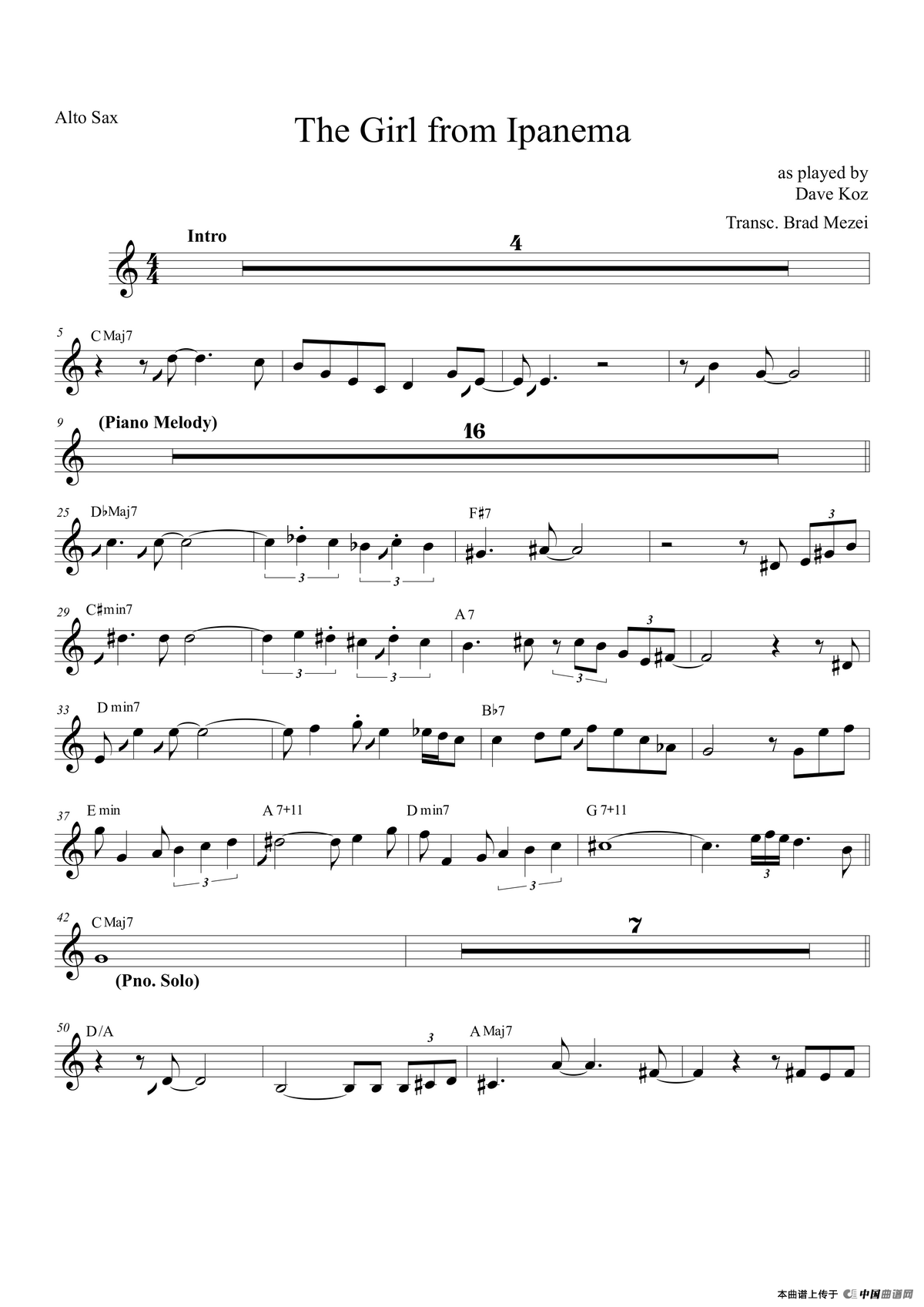 The Girl FromIpanema（中音萨克斯）