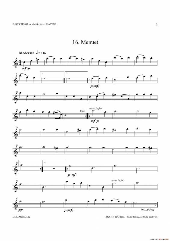 Water Music（HWV.350 No.3）（第二次中音萨克斯）