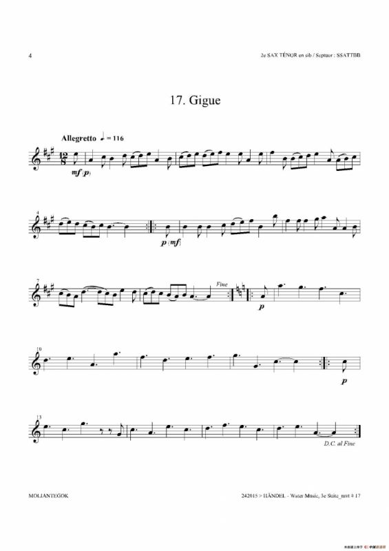 Water Music（HWV.350 No.3）（第二次中音萨克斯）