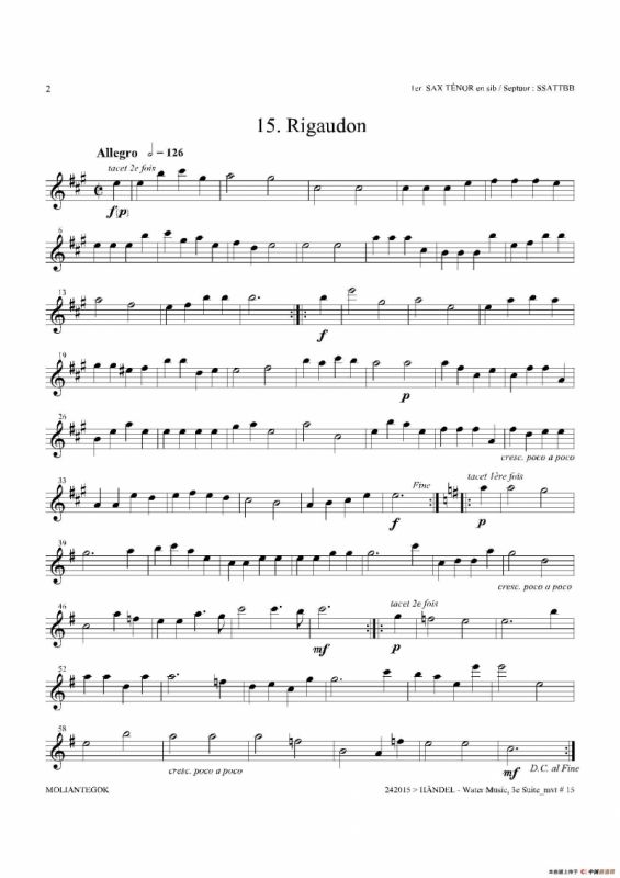 Water Music（HWV.350 No.3）（第一次中音萨克斯）