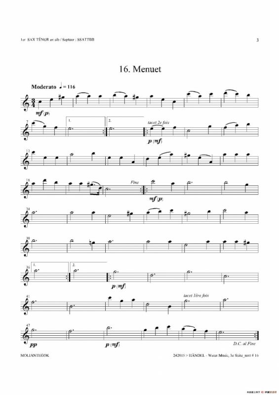 Water Music（HWV.350 No.3）（第一次中音萨克斯）