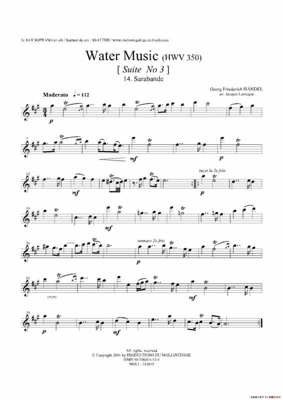 Water Music（HWV.350 No.3）（第二高音萨克斯）