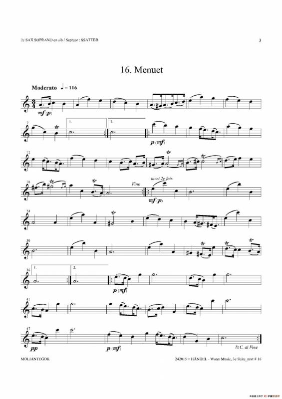 Water Music（HWV.350 No.3）（第二高音萨克斯）
