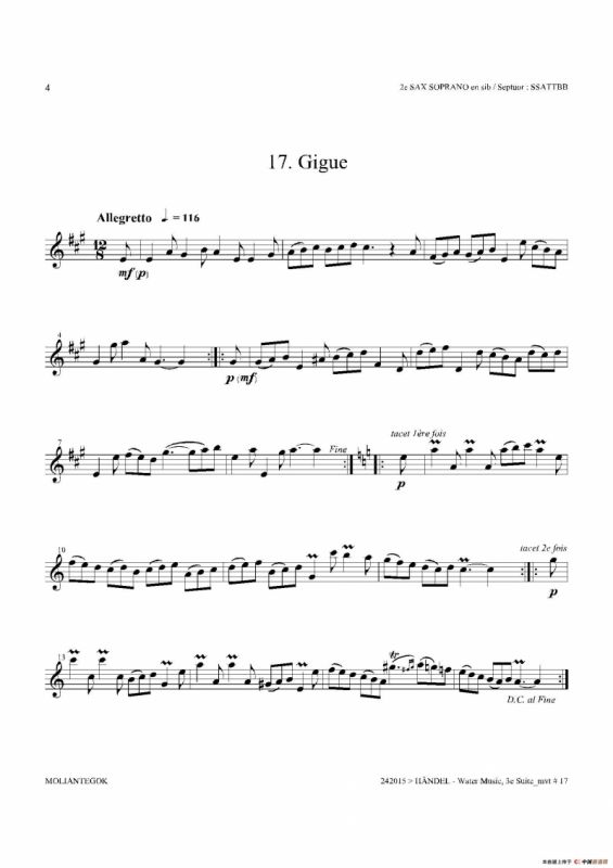 Water Music（HWV.350 No.3）（第二高音萨克斯）