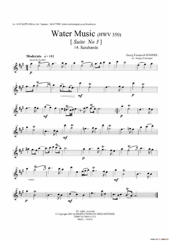 Water Music（HWV.350 No.3）（第一高音萨克斯）