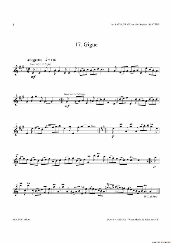 Water Music（HWV.350 No.3）（第一高音萨克斯）