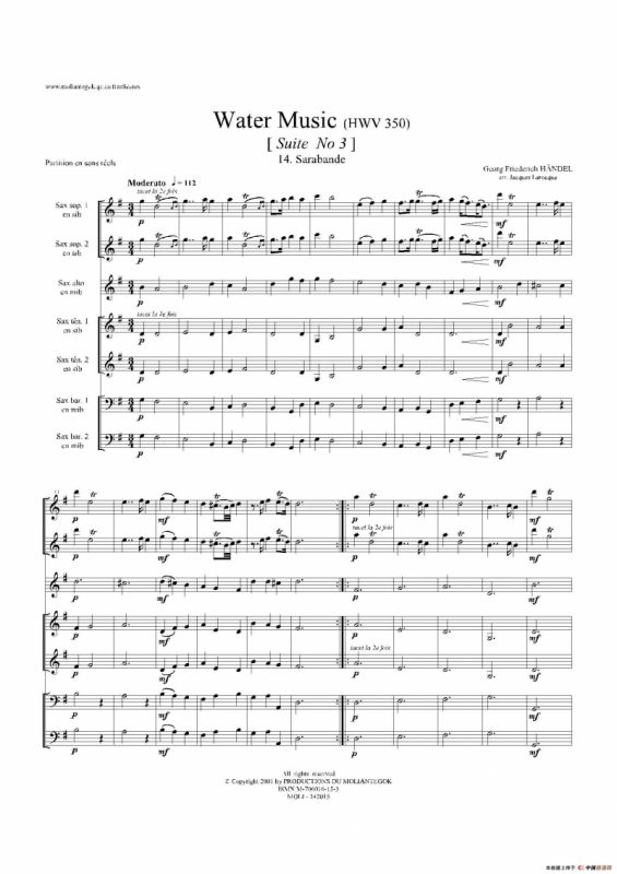 Water Music（HWV.350 No.3）（萨克斯合奏总谱）