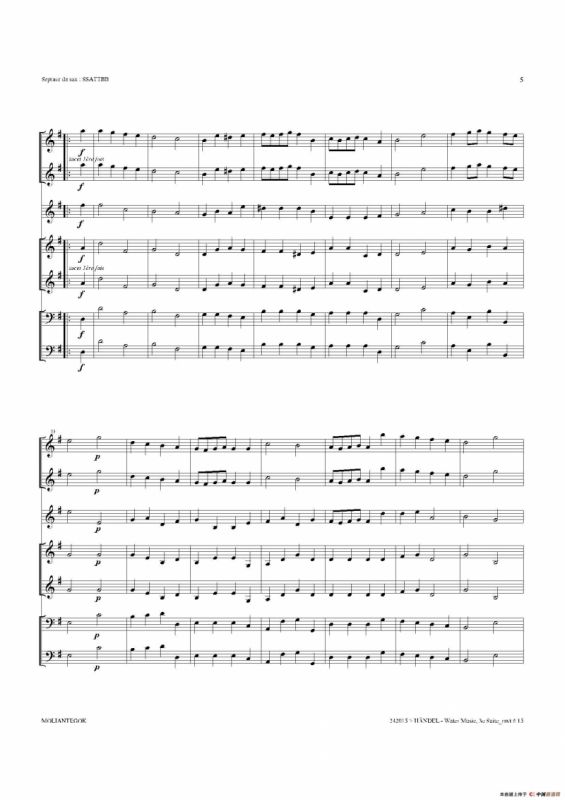 Water Music（HWV.350 No.3）（萨克斯合奏总谱）