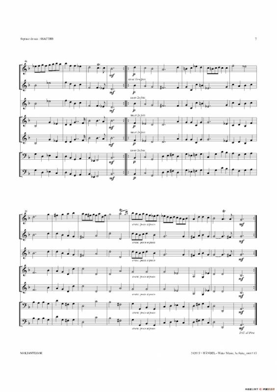 Water Music（HWV.350 No.3）（萨克斯合奏总谱）