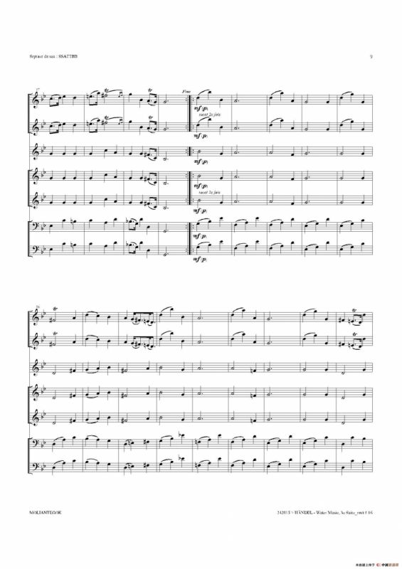 Water Music（HWV.350 No.3）（萨克斯合奏总谱）