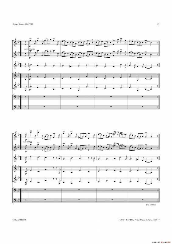 Water Music（HWV.350 No.3）（萨克斯合奏总谱）