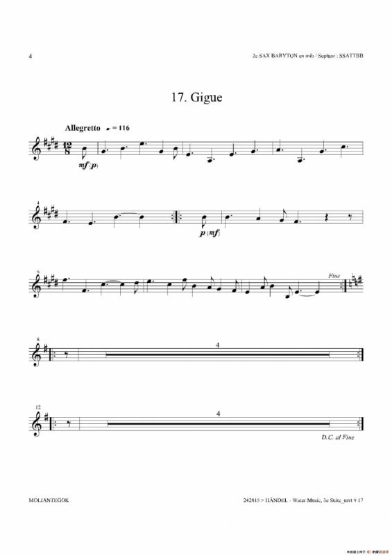 Water Music（HWV.350 No.3）（第二上低音萨克斯）