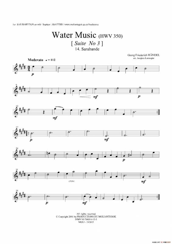 Water Music（HWV.350 No.3）（第一上低音萨克斯）