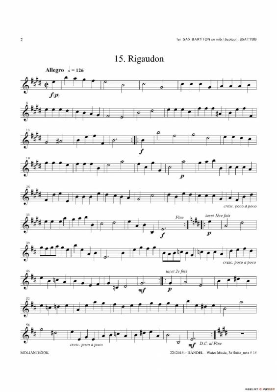 Water Music（HWV.350 No.3）（第一上低音萨克斯）