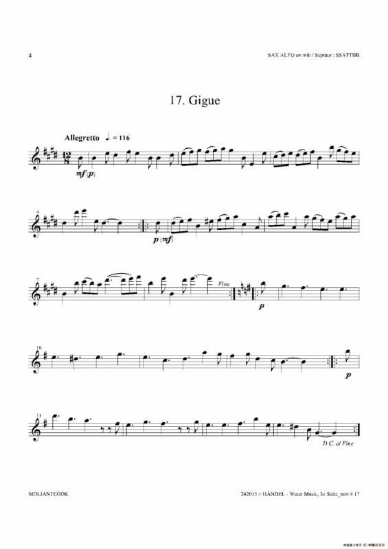 Water Music（HWV.350 No.3）（中音萨克斯）