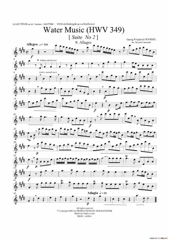 Water Music（HWV.349 No.2）（第二次中音萨克斯）