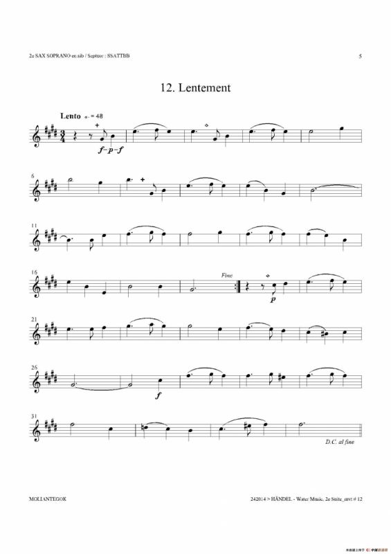 Water Music（HWV.349 No.2）（第二高音萨克斯）