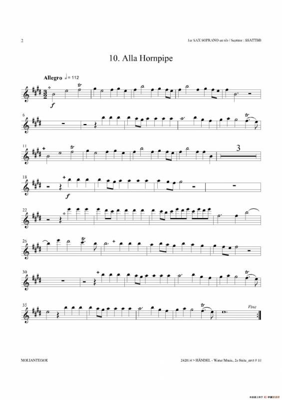 Water Music（HWV.349 No.2）（第一高音萨克斯）