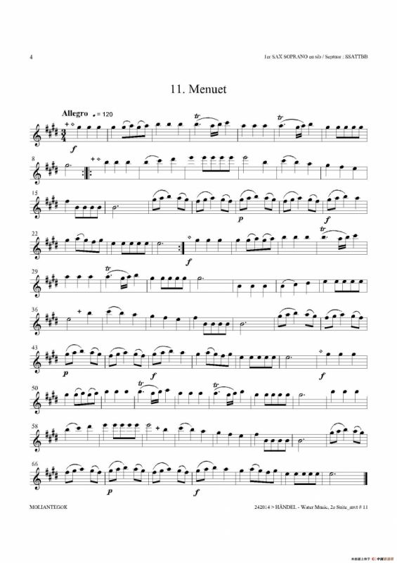 Water Music（HWV.349 No.2）（第一高音萨克斯）