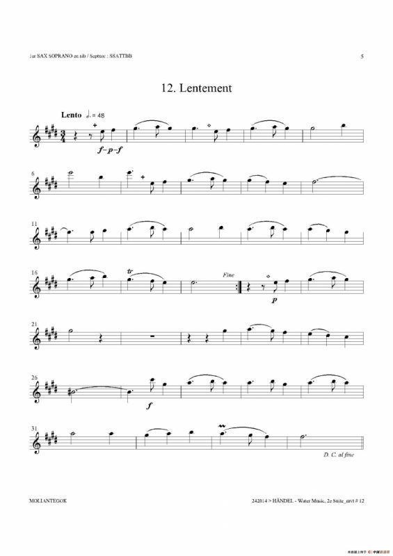 Water Music（HWV.349 No.2）（第一高音萨克斯）