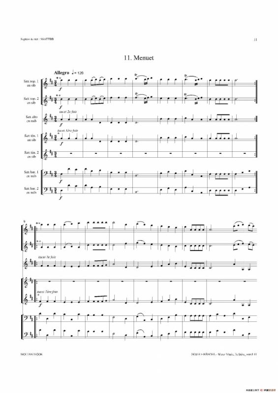 Water Music（HWV.349 No.2）（萨克斯合奏总谱）