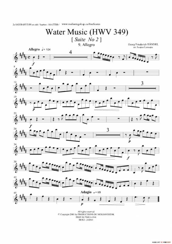 Water Music（HWV.349 No.2）（第二上低音萨克斯）