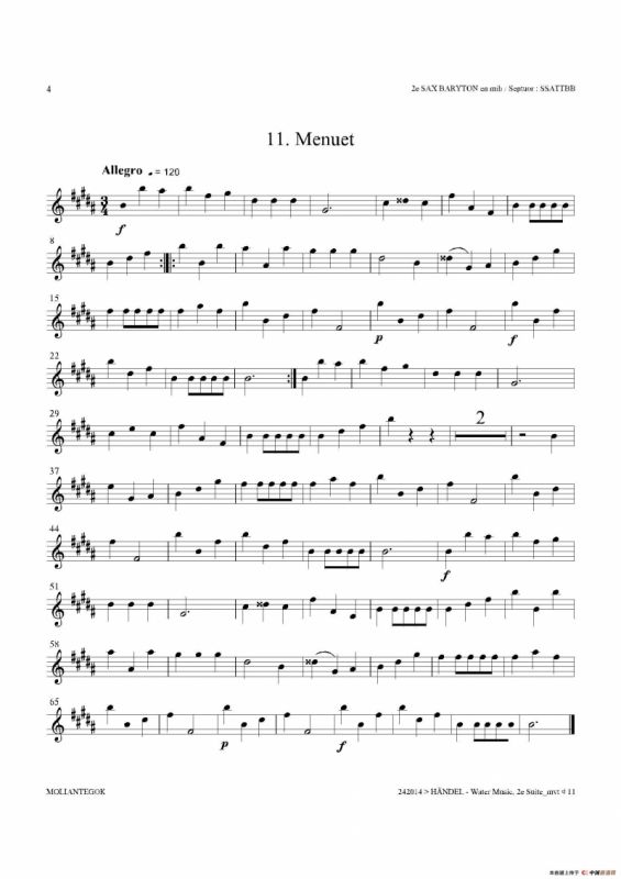 Water Music（HWV.349 No.2）（第二上低音萨克斯）