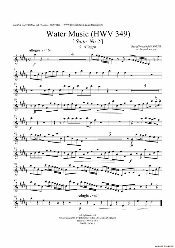 Water Music（HWV.349 No.2）（第一上低音萨克斯）