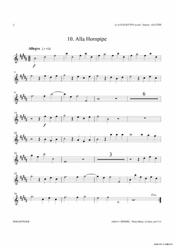 Water Music（HWV.349 No.2）（第一上低音萨克斯）