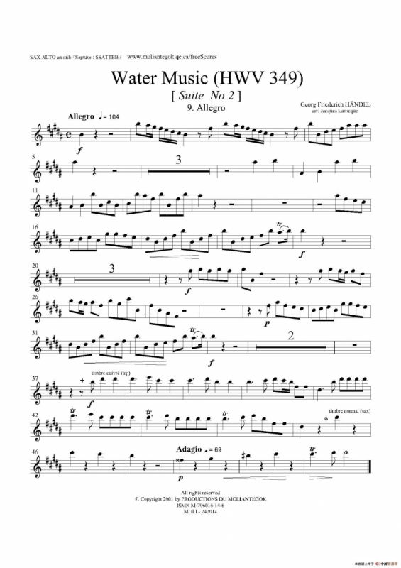Water Music（HWV.349 No.2）（中音萨克斯）