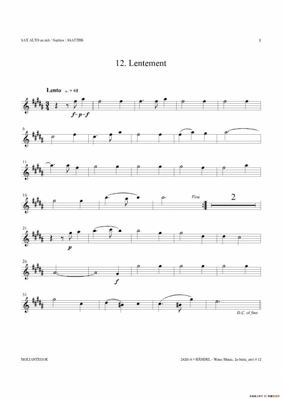 Water Music（HWV.349 No.2）（中音萨克斯）