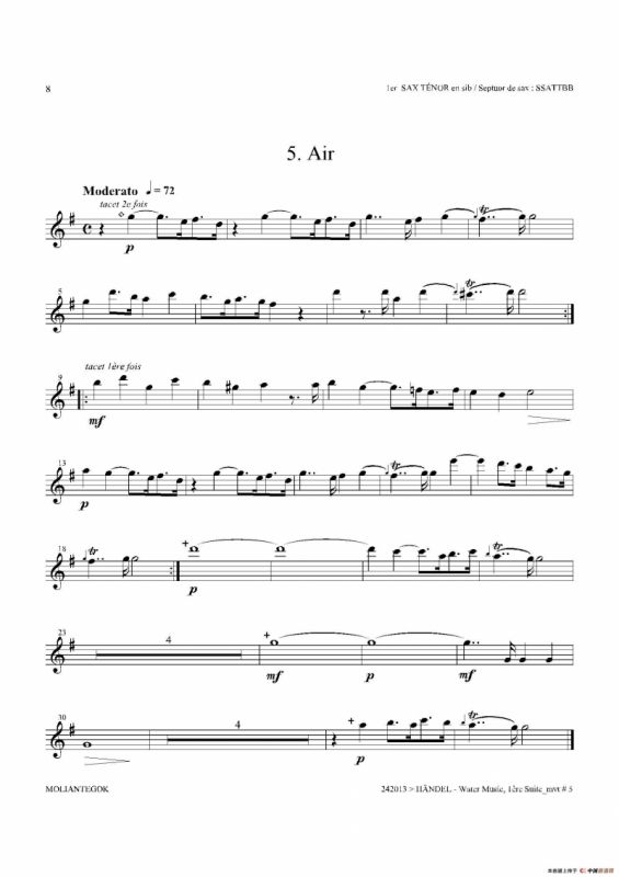 Water Music（HWV.348 No.1）（第一次中音萨克斯）
