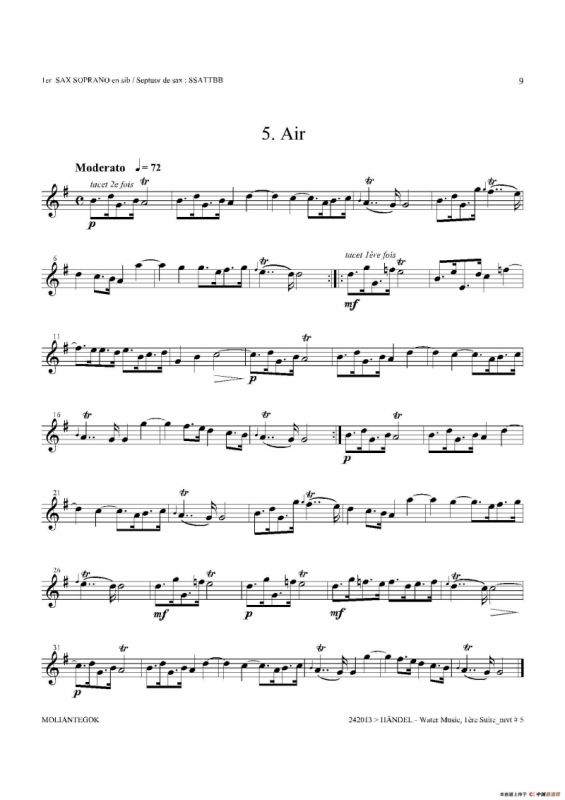 Water Music（HWV.348 No.1）（第一高音萨克斯）