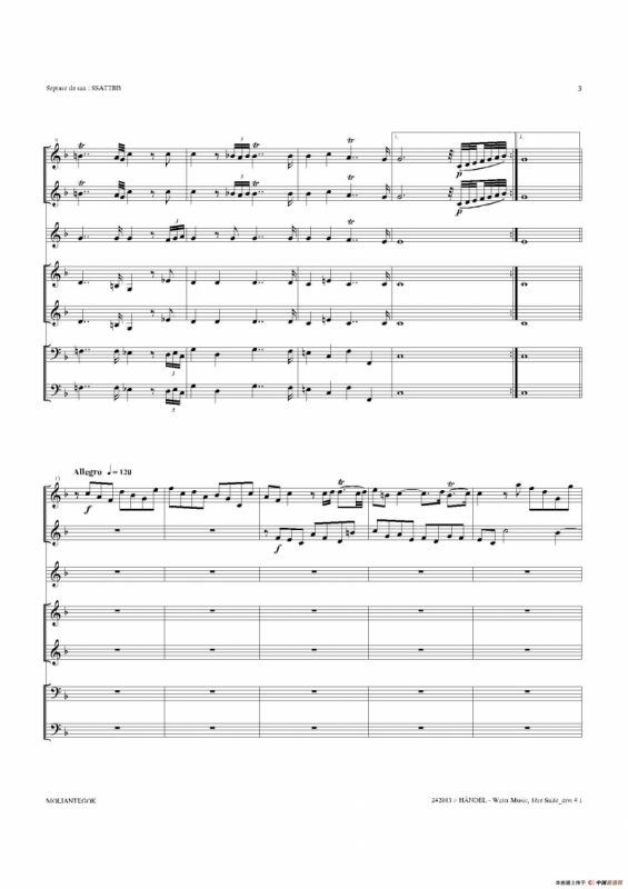Water Music（HWV.348 No.1）（萨克斯合奏总谱）