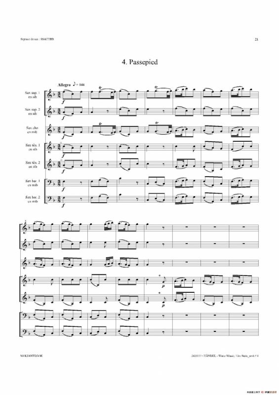 Water Music（HWV.348 No.1）（萨克斯合奏总谱）