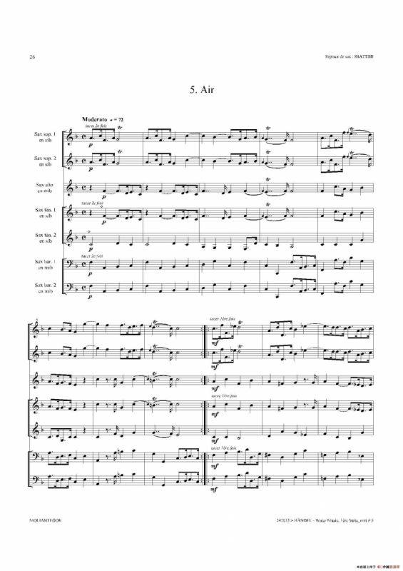 Water Music（HWV.348 No.1）（萨克斯合奏总谱）