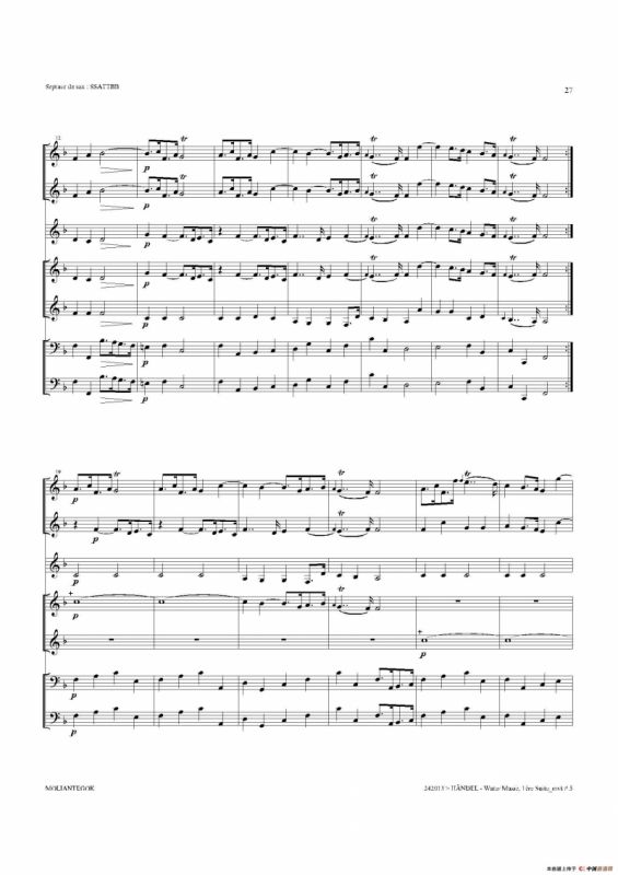 Water Music（HWV.348 No.1）（萨克斯合奏总谱）