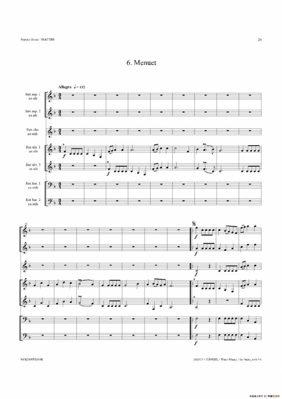 Water Music（HWV.348 No.1）（萨克斯合奏总谱）